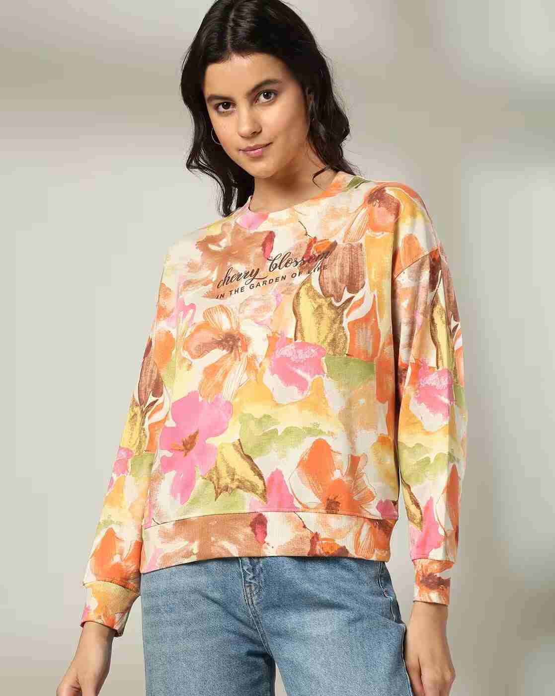 DNMX | Women Floral Print Relaxed Fit Cotton Sweatshirt|3