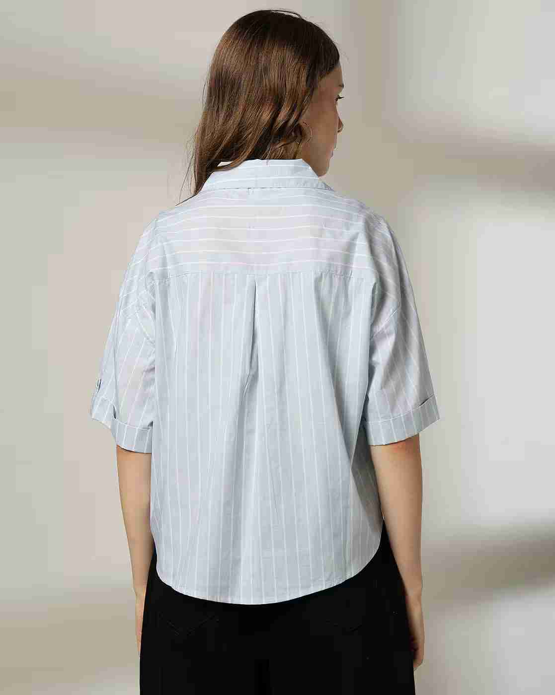 DNMX | Women Striped Relaxed Fit Cotton Shirt with Patch Pockets|2