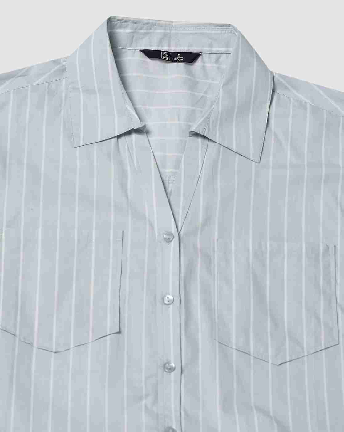 DNMX | Women Striped Relaxed Fit Cotton Shirt with Patch Pockets|4