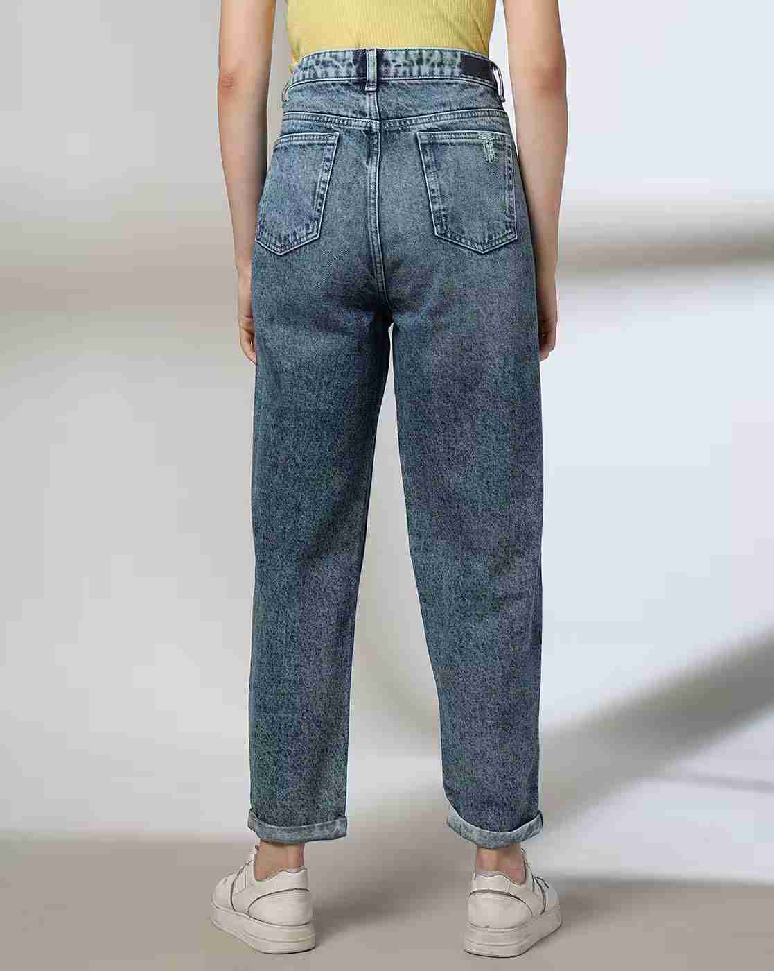 DNMX | Women Lightly Washed Distressed Mom Jeans|2
