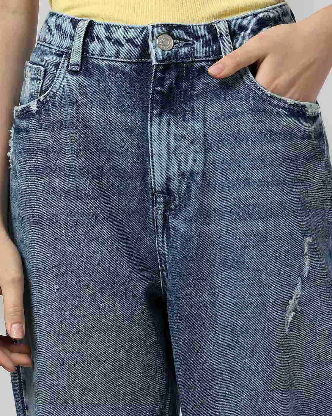DNMX | Women Lightly Washed Distressed Mom Jeans|3