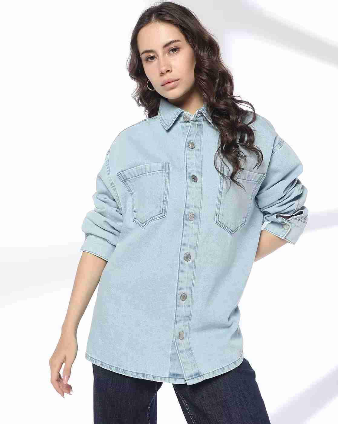 DNMX | Women Oversized Denim Shirt with Patch Pockets|0