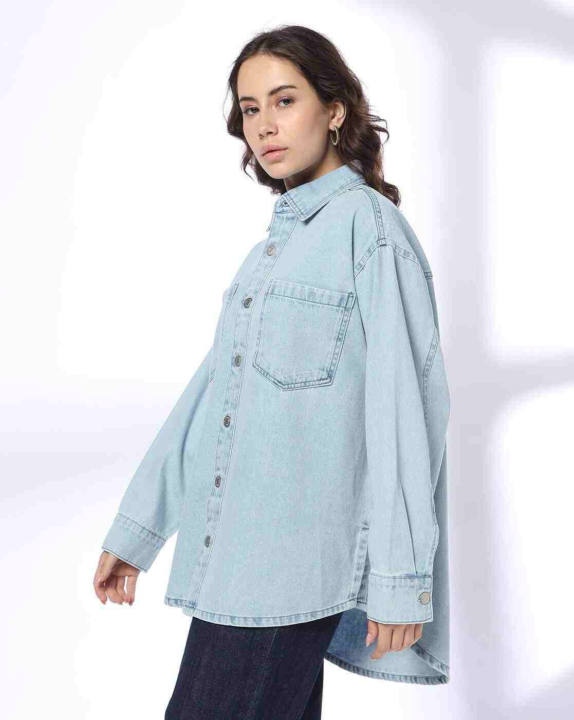 DNMX | Women Oversized Denim Shirt with Patch Pockets|1