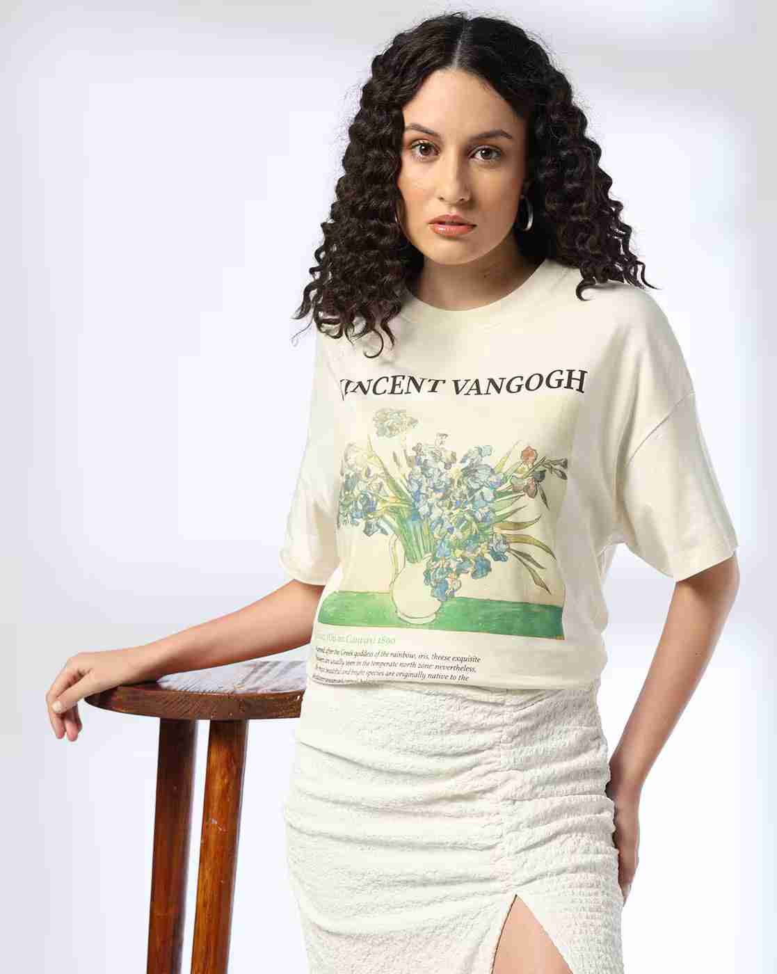 DNMX | Women Graphic Print Oversized Cotton Crew-Neck T-Shirt|0