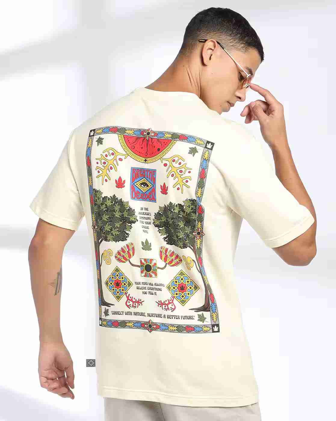 DNMX | Men Graphic Print Slim Fit Crew-Neck T-Shirt|0