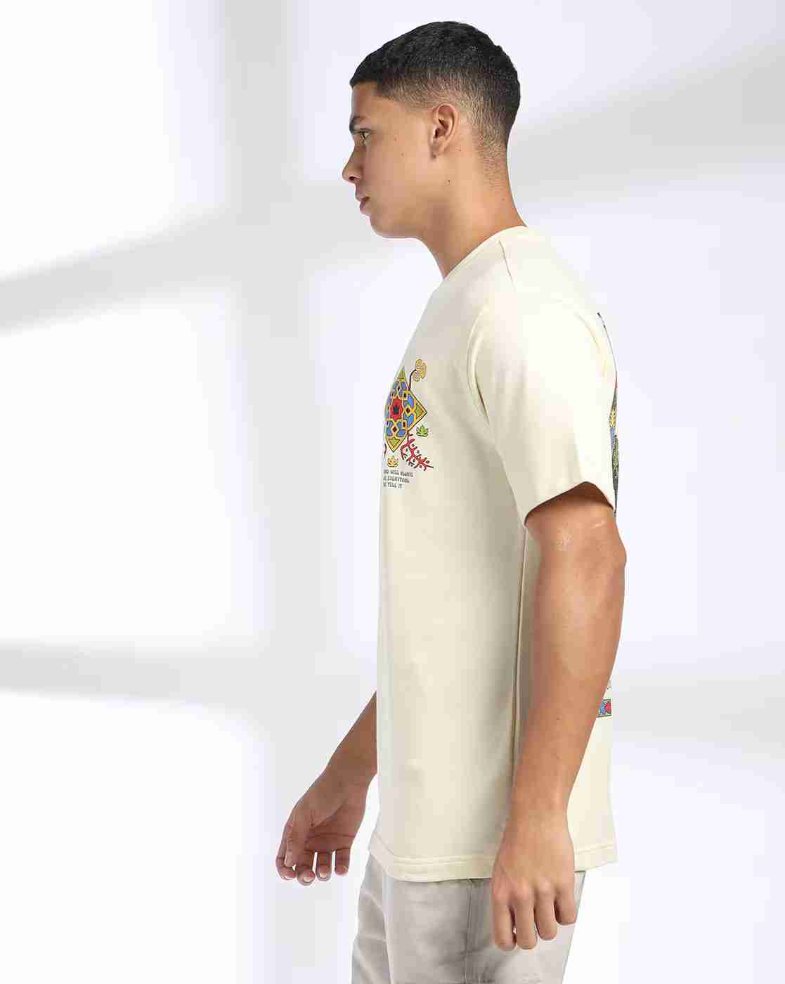 DNMX | Men Graphic Print Slim Fit Crew-Neck T-Shirt|1