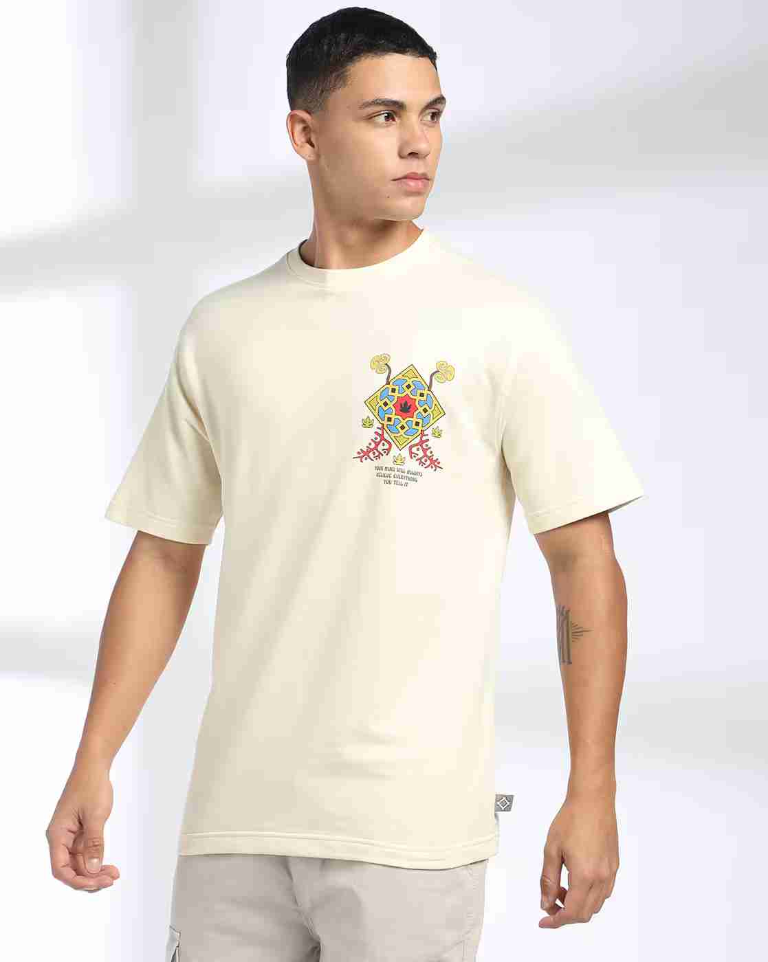 DNMX | Men Graphic Print Slim Fit Crew-Neck T-Shirt|3