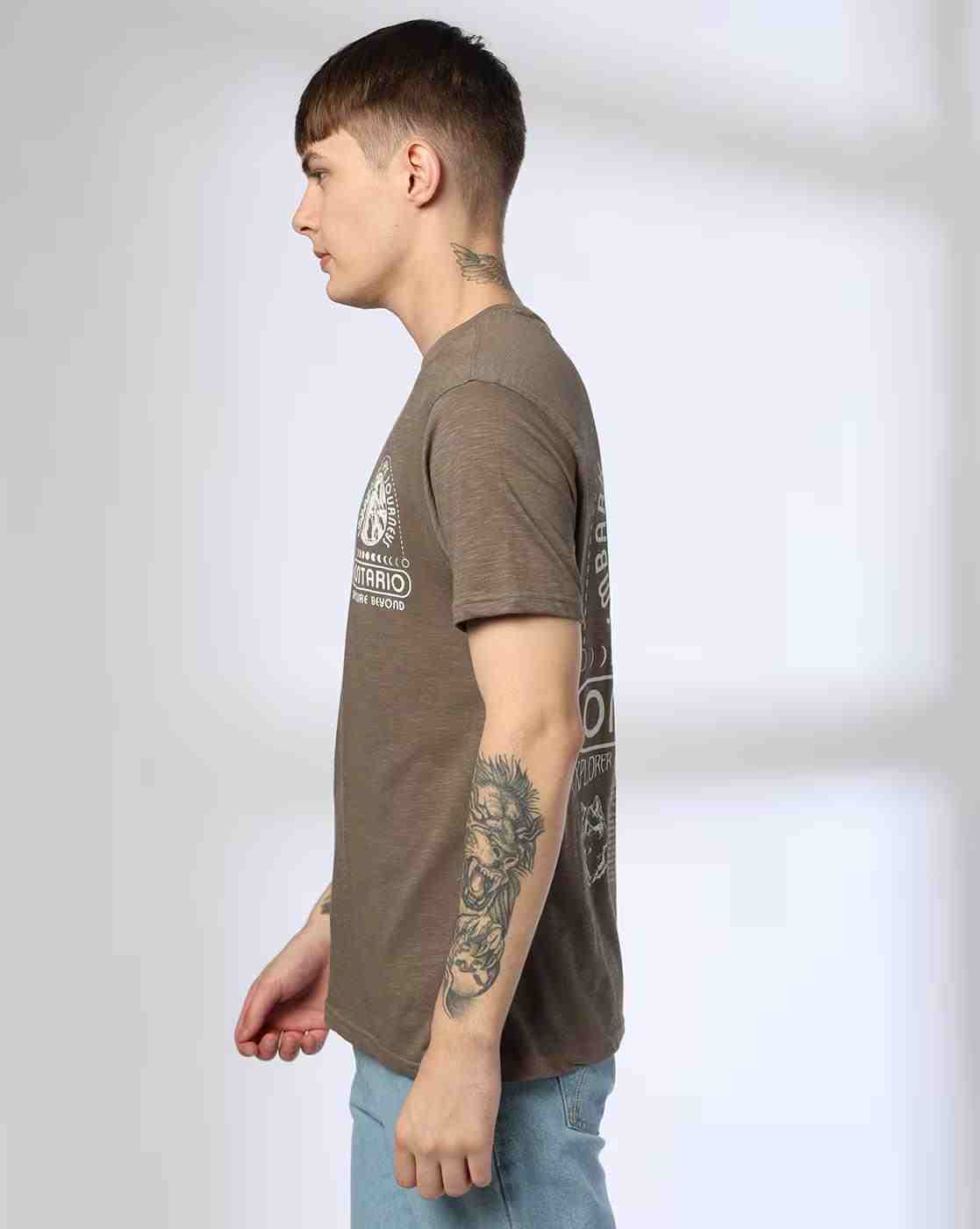 DNMX | Men Printed Slim Fit Crew-Neck T-Shirt|1