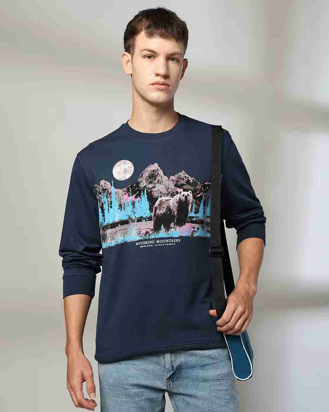 DNMX | Men Graphic Print Regular Fit Crew-Neck Sweatshirt|0