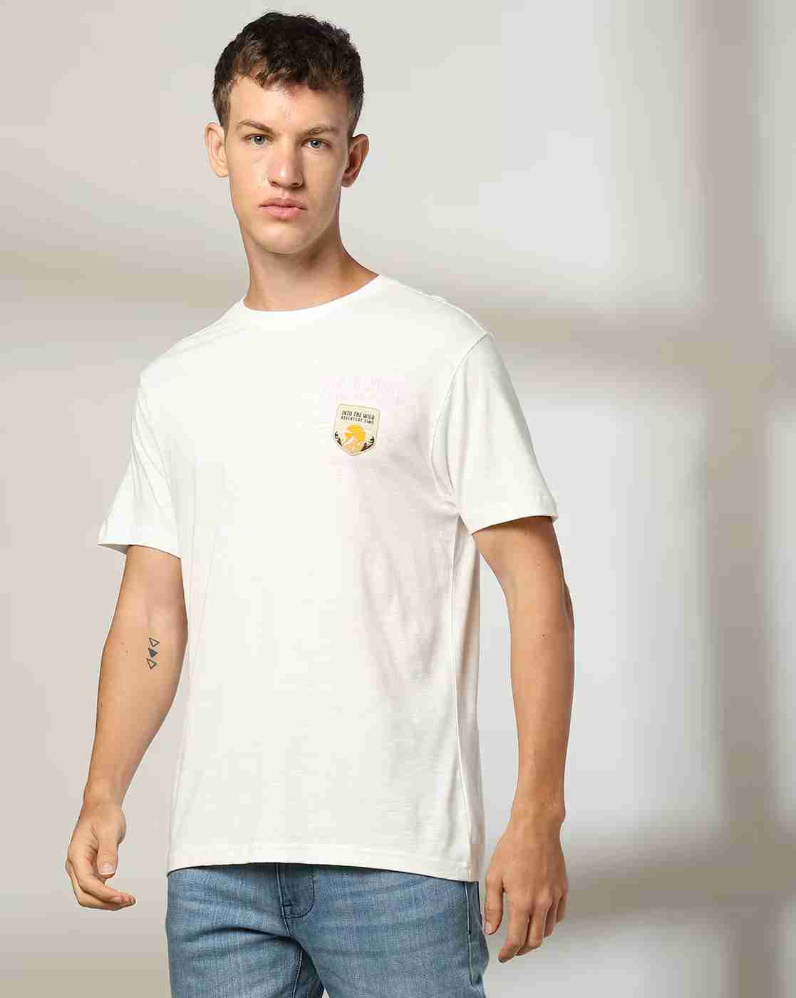 DNMX | Men Typographic Print Slim Fit Crew-Neck T-Shirt|3