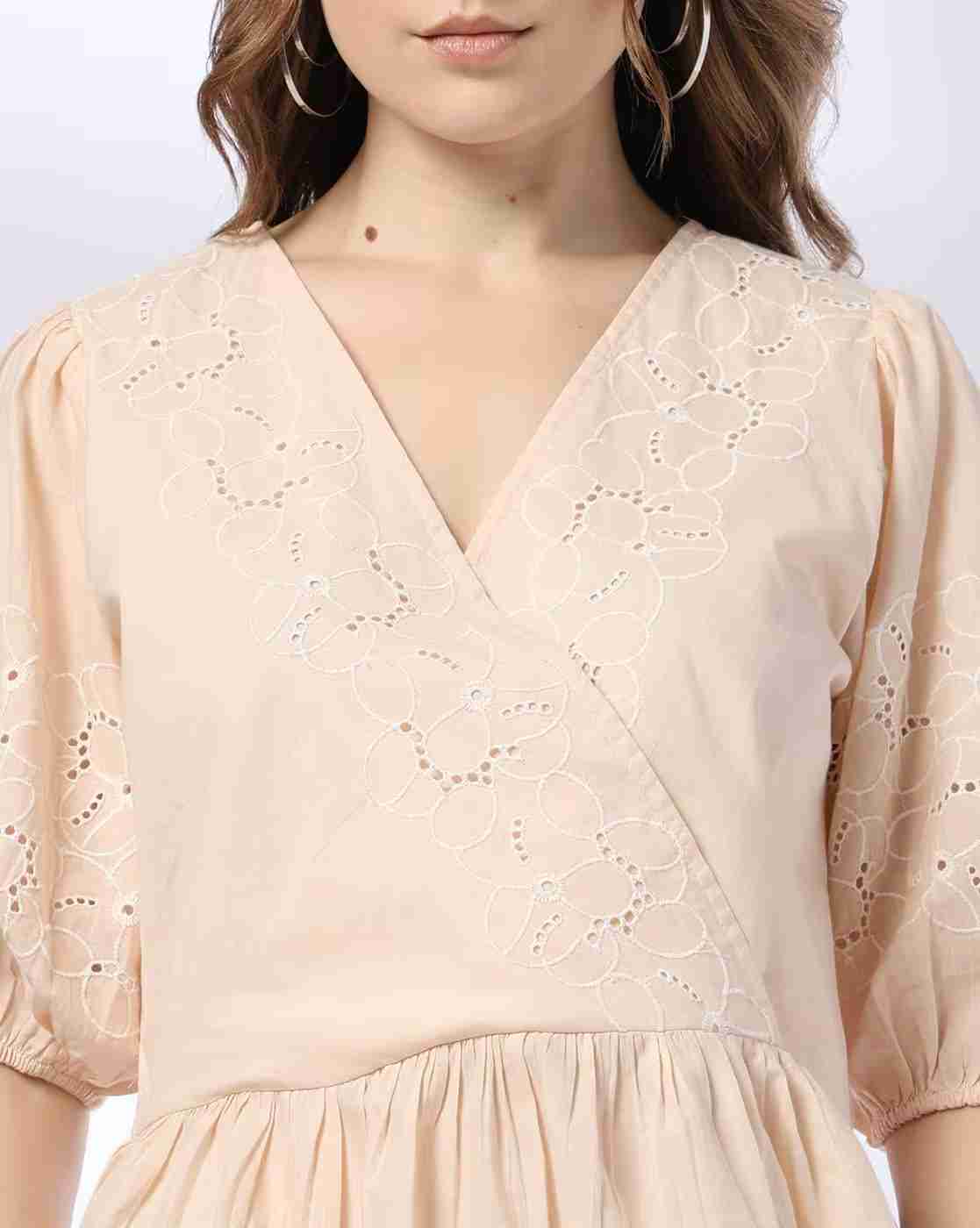 DNMX | Women Schiffli Embroidered Relaxed Fit Peplum Top|3