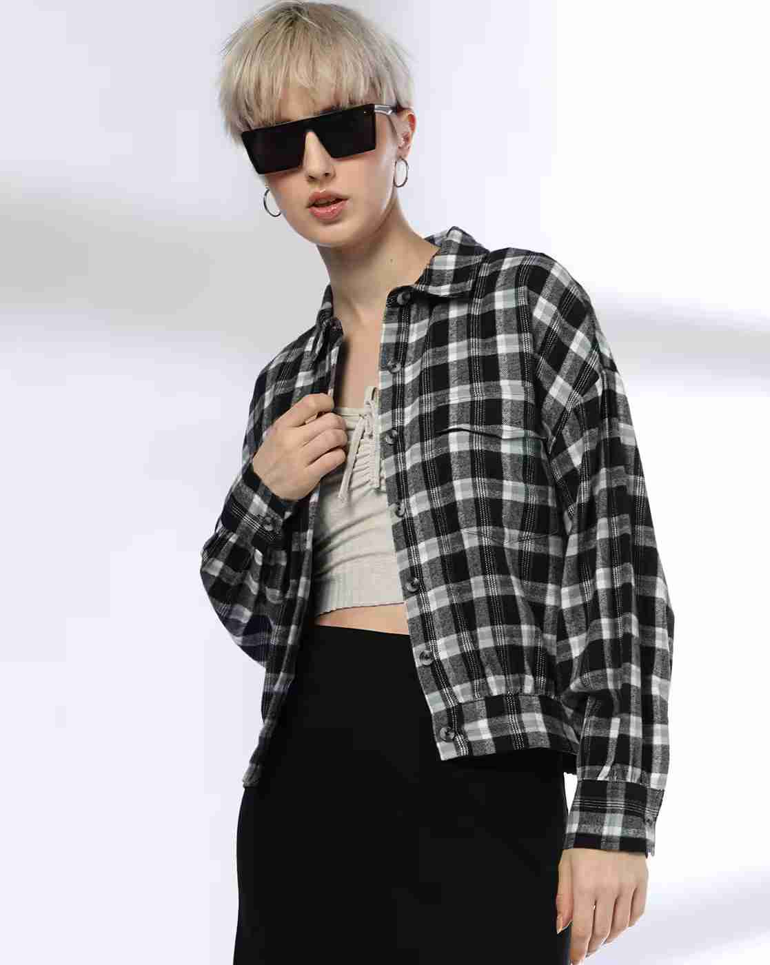 DNMX | Women Checked Relaxed Fit Shirt with Flap Pockets|0