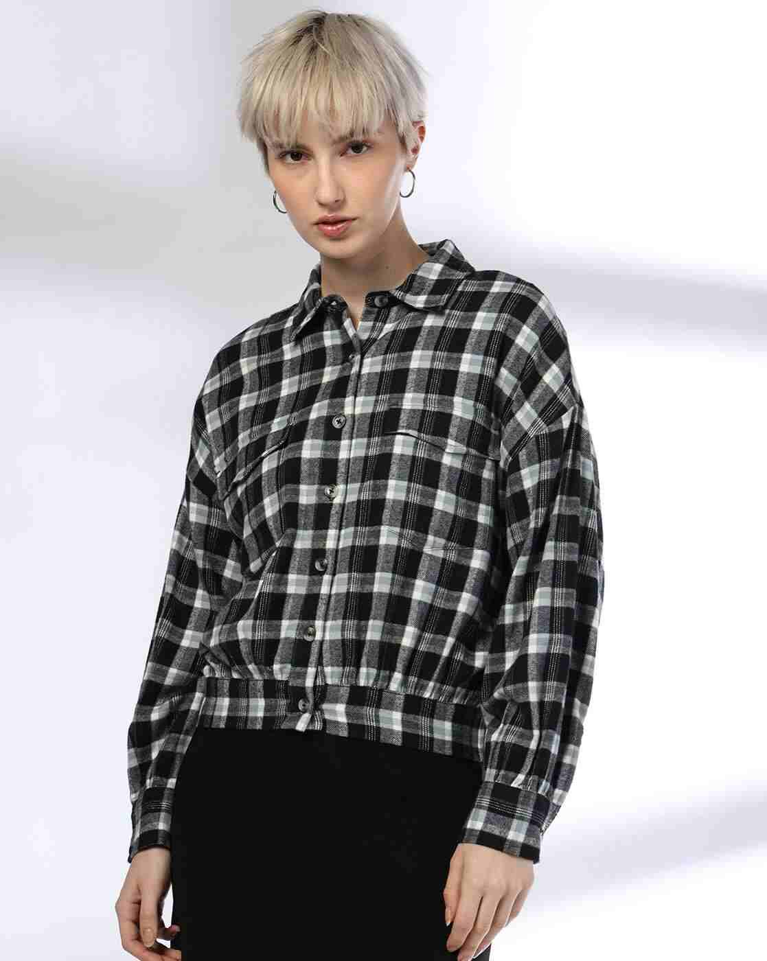 DNMX | Women Checked Relaxed Fit Shirt with Flap Pockets|1