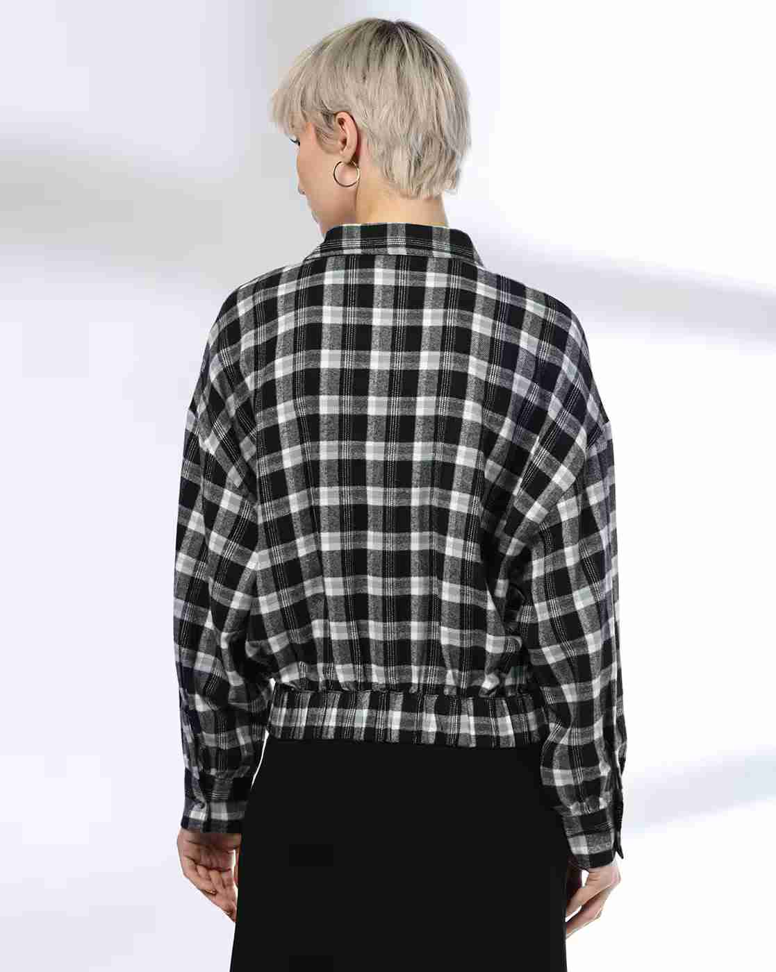 DNMX | Women Checked Relaxed Fit Shirt with Flap Pockets|3