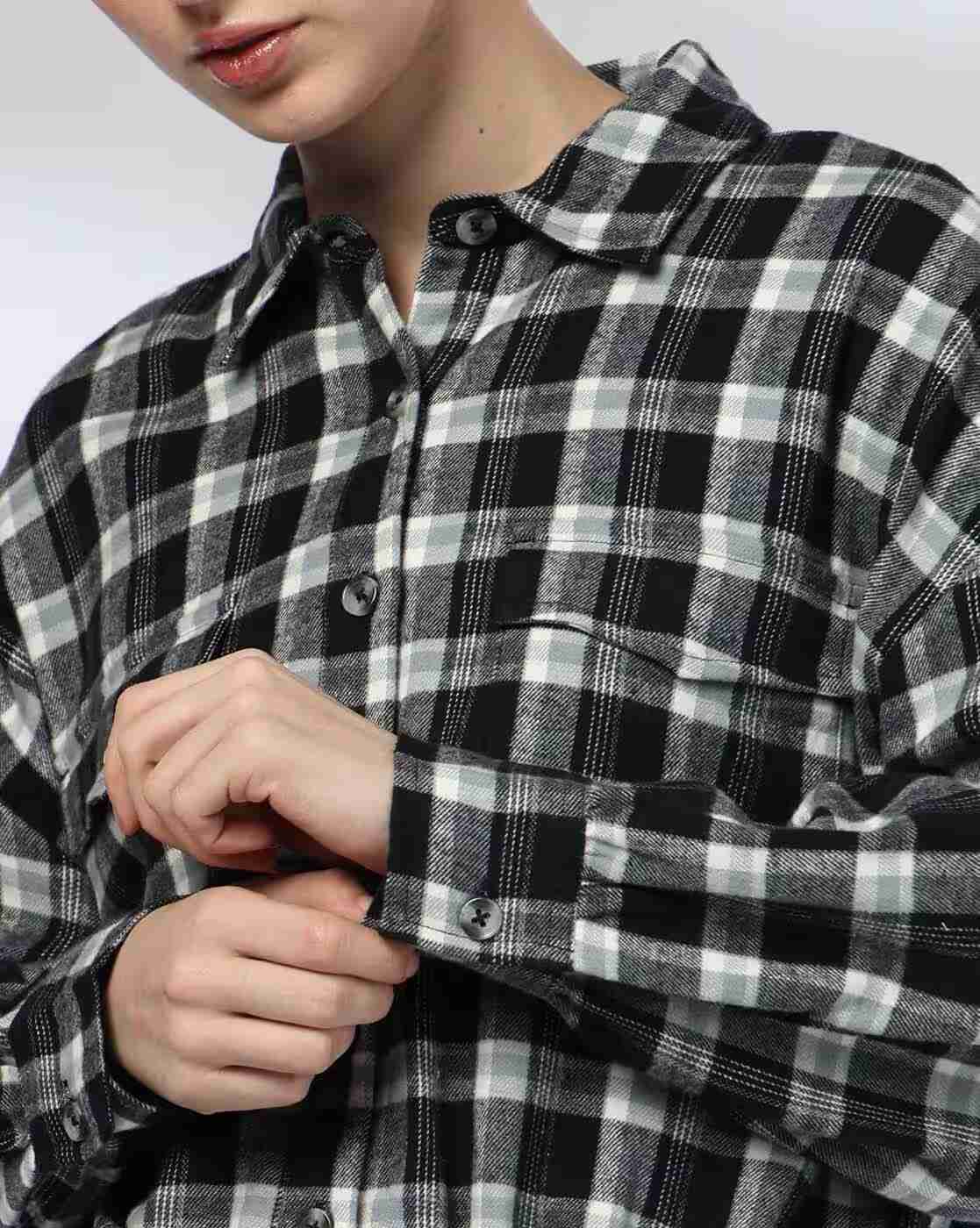 DNMX | Women Checked Relaxed Fit Shirt with Flap Pockets|4