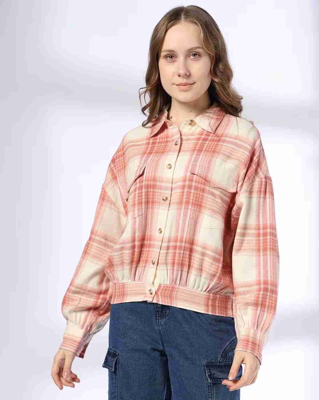Women Checked Relaxed Fit Shirt with Flap Pockets
