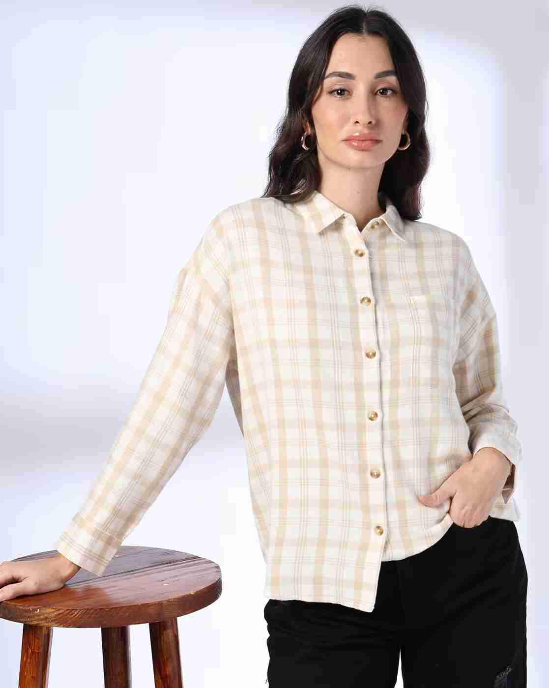 Women Checked Relaxed Fit Shirt with Patch Pocket