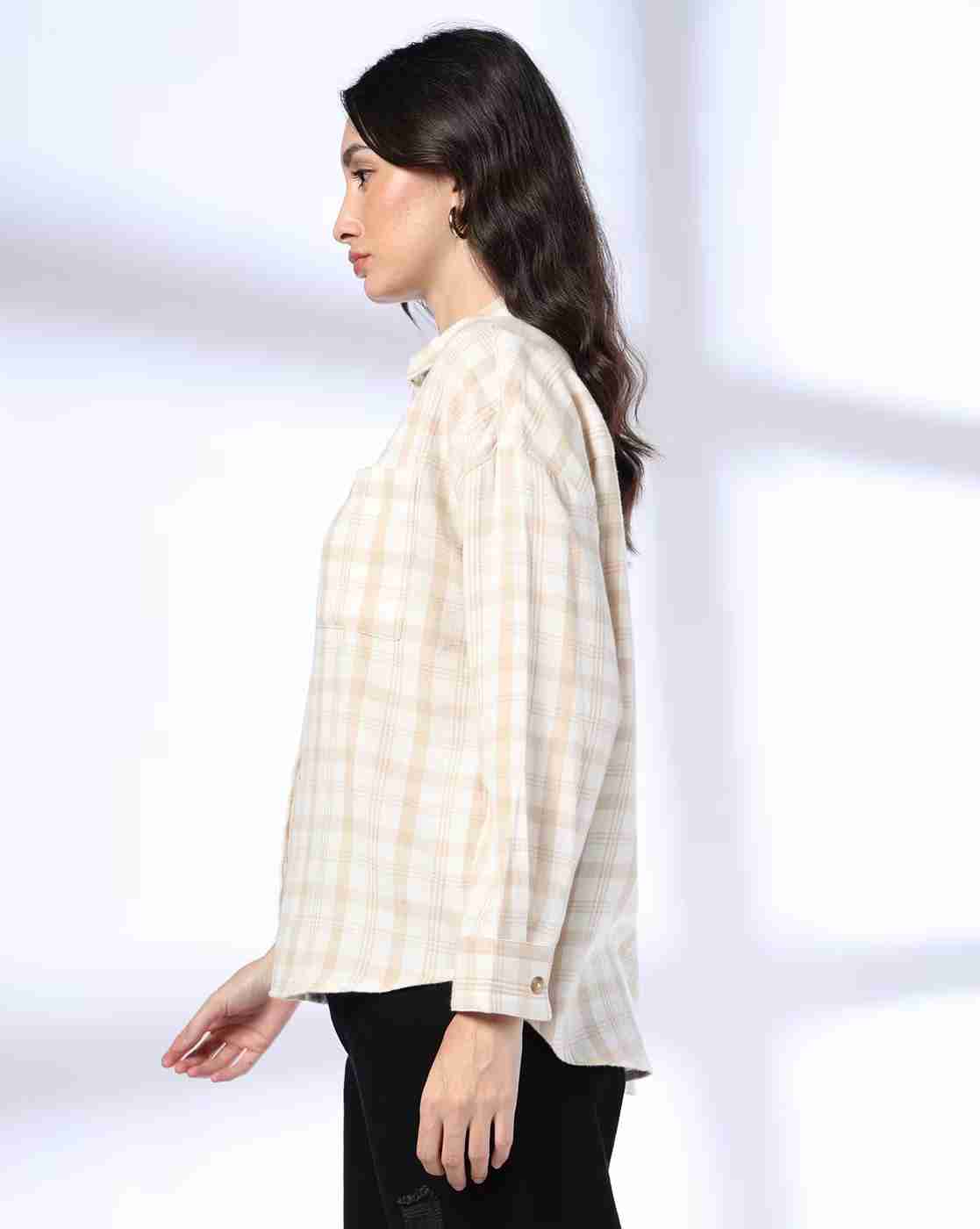 DNMX | Women Checked Relaxed Fit Shirt with Patch Pocket|1