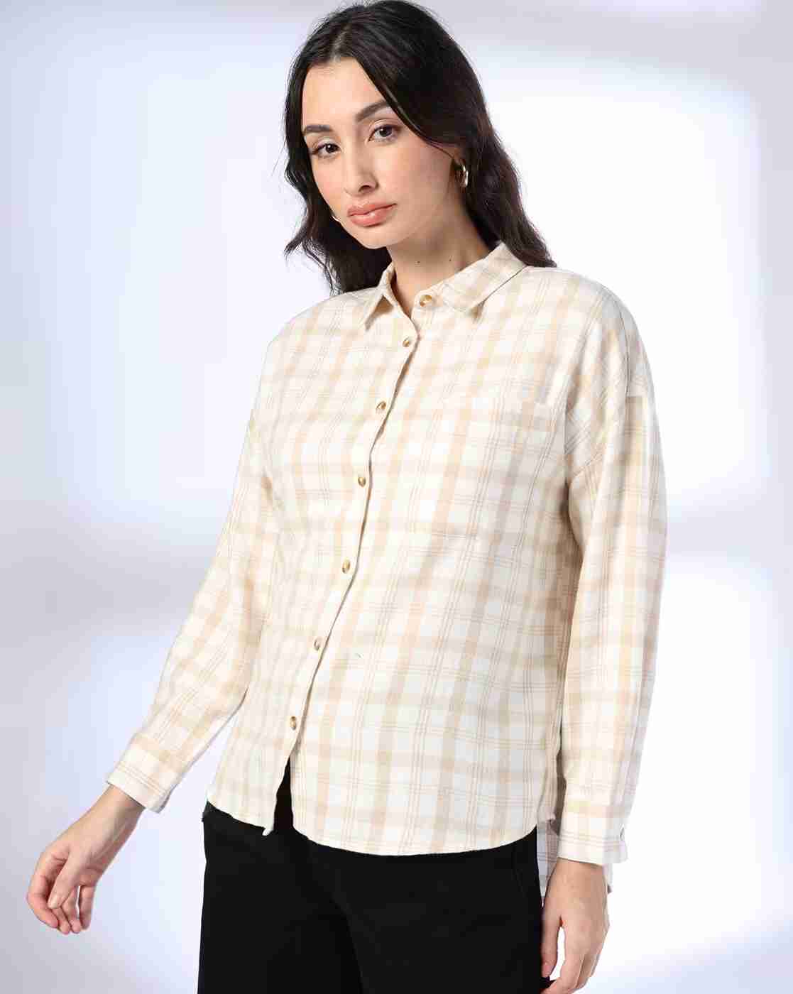DNMX | Women Checked Relaxed Fit Shirt with Patch Pocket|3