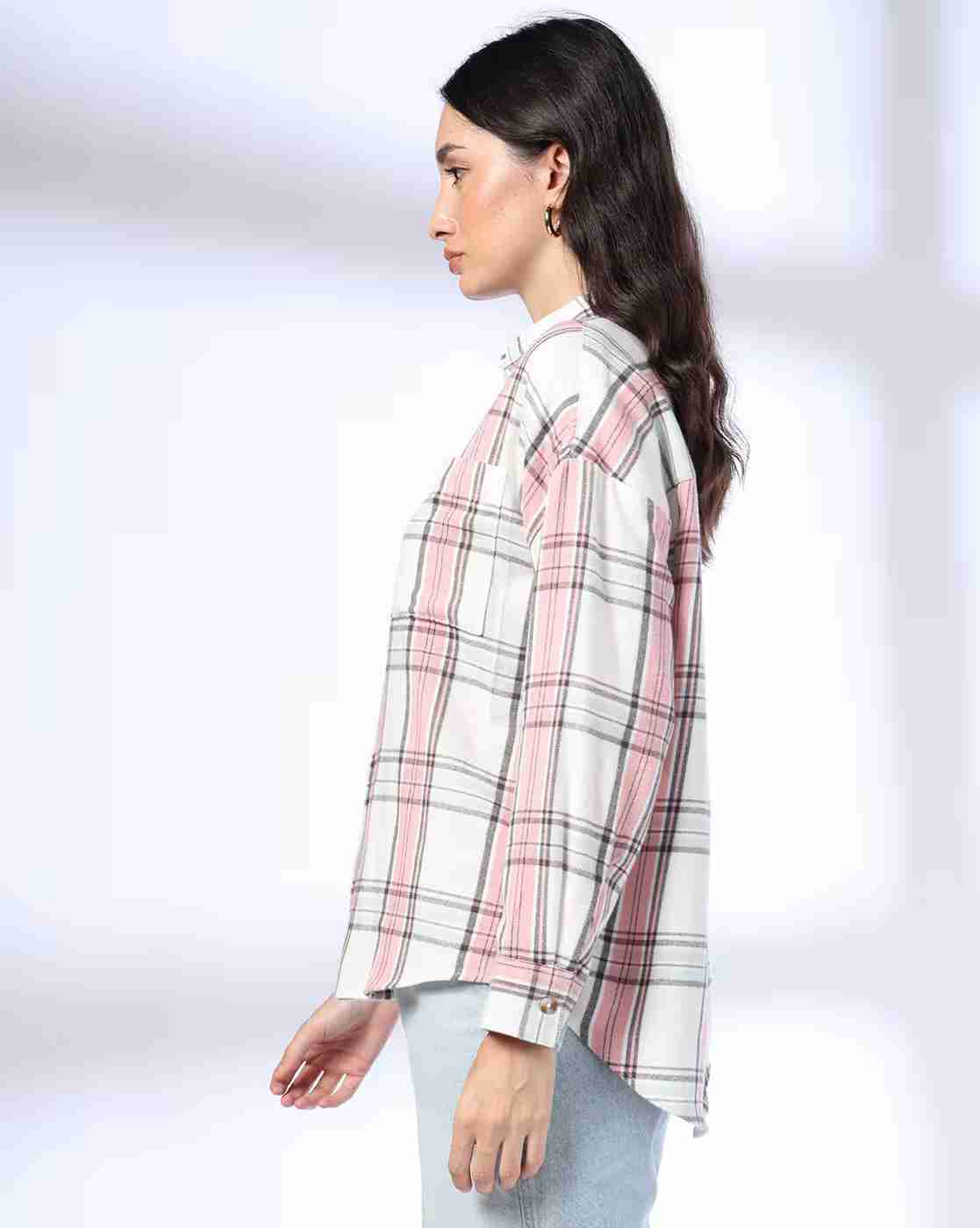 DNMX | Women Checked Relaxed Fit Shirt with Patch Pocket|1