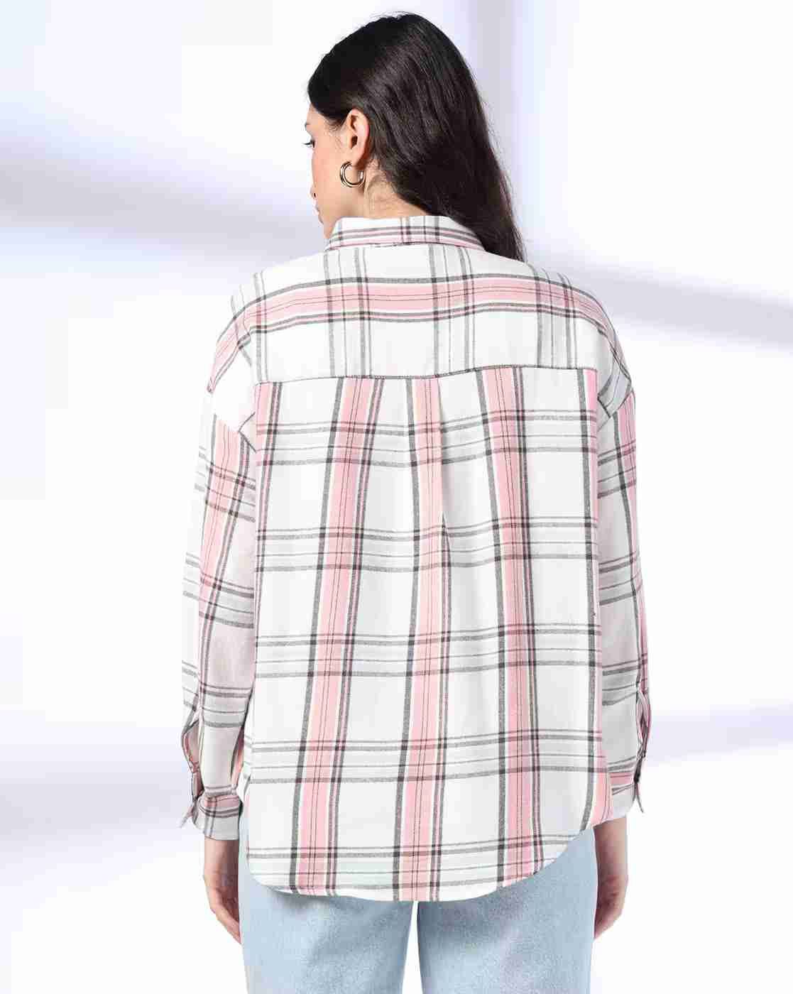 DNMX | Women Checked Relaxed Fit Shirt with Patch Pocket|2