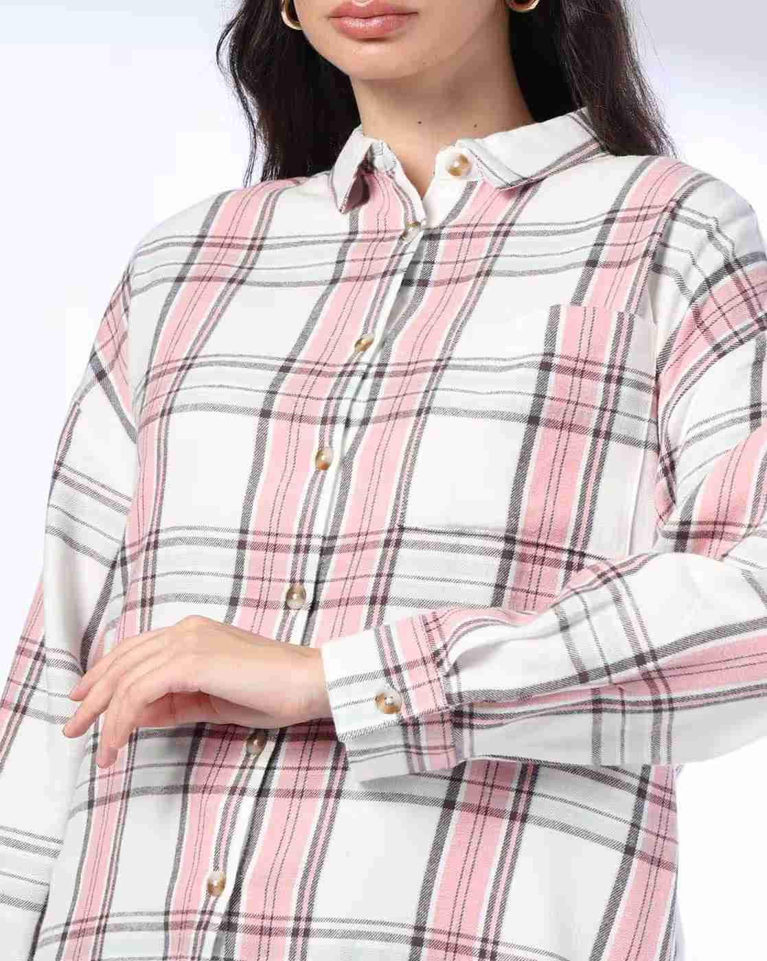 DNMX | Women Checked Relaxed Fit Shirt with Patch Pocket|3