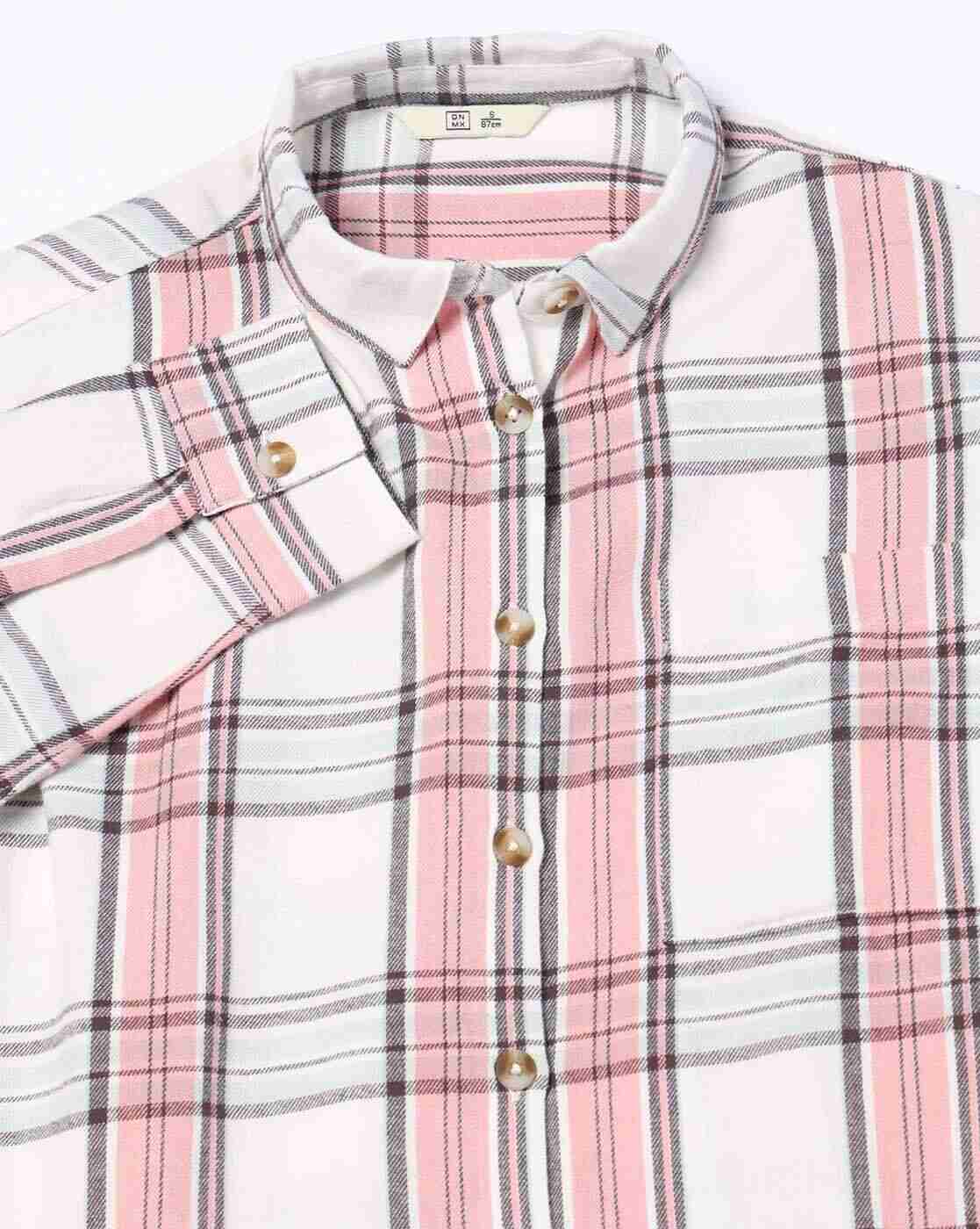 DNMX | Women Checked Relaxed Fit Shirt with Patch Pocket|4