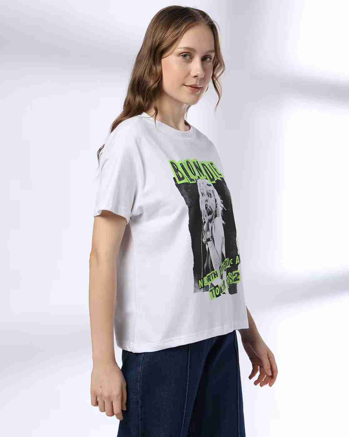 DNMX | Women Graphic Print Slim Boxy Fit Round-Neck T-Shirt|1