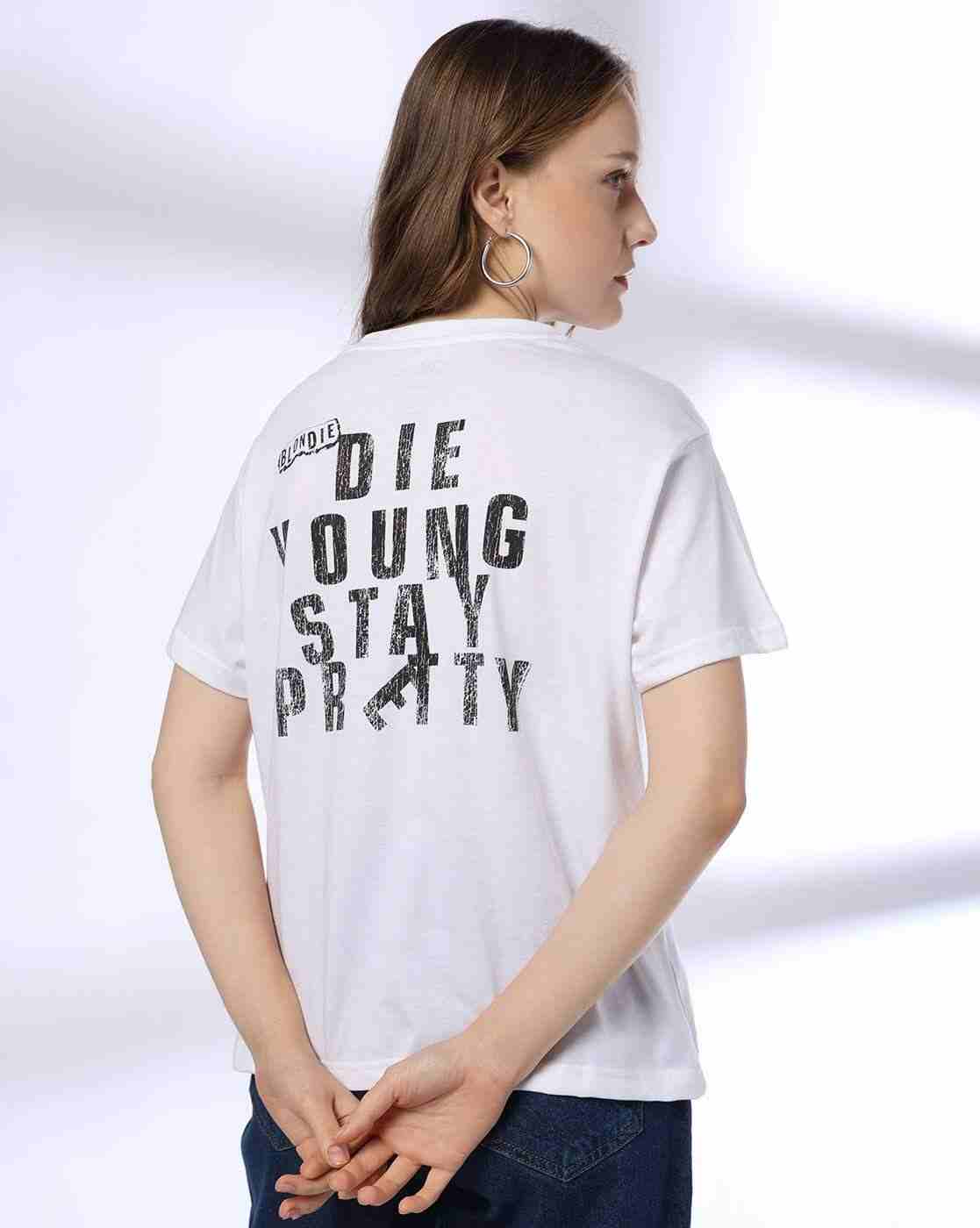 DNMX | Women Graphic Print Slim Boxy Fit Round-Neck T-Shirt|2