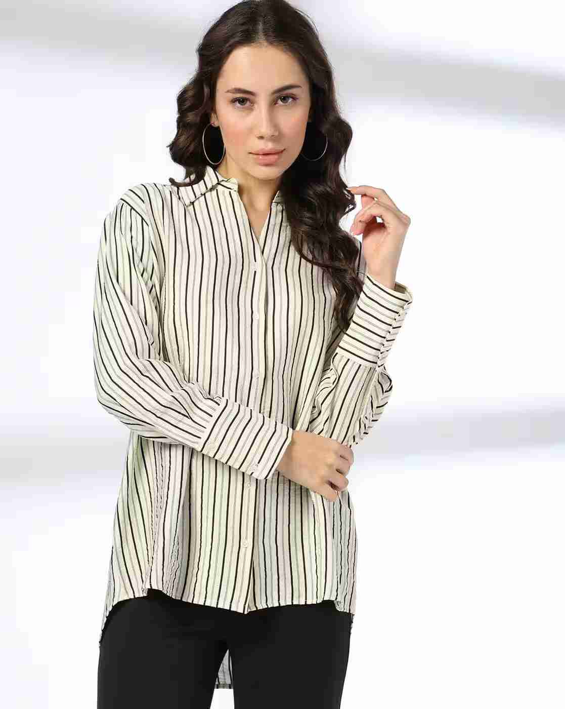 DNMX | Women Striped Boxy Fit Shirt|0