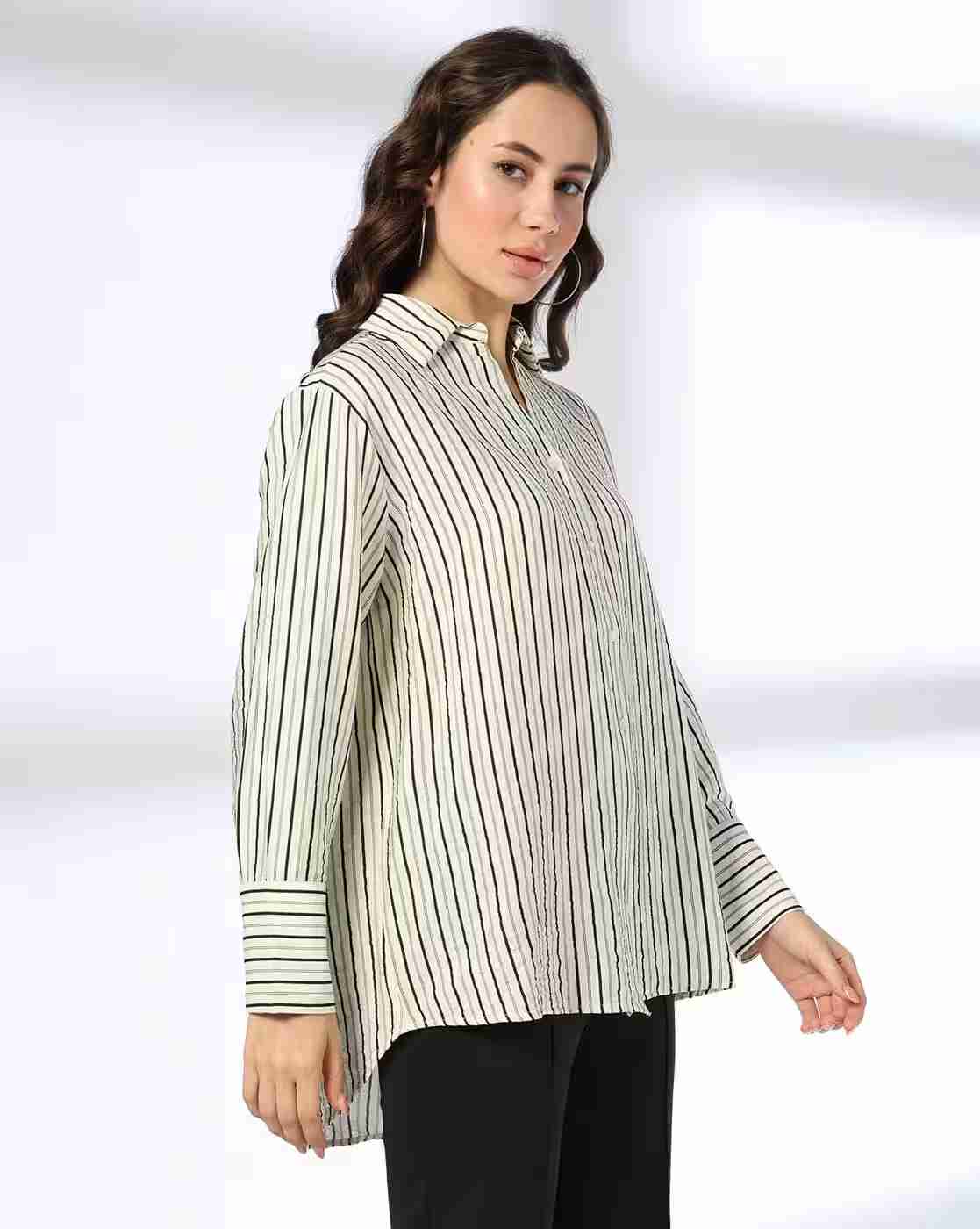 DNMX | Women Striped Boxy Fit Shirt|1