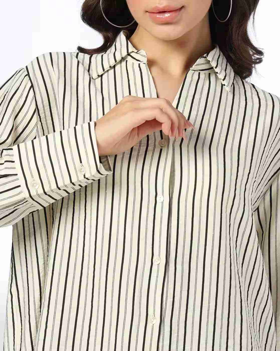 DNMX | Women Striped Boxy Fit Shirt|3