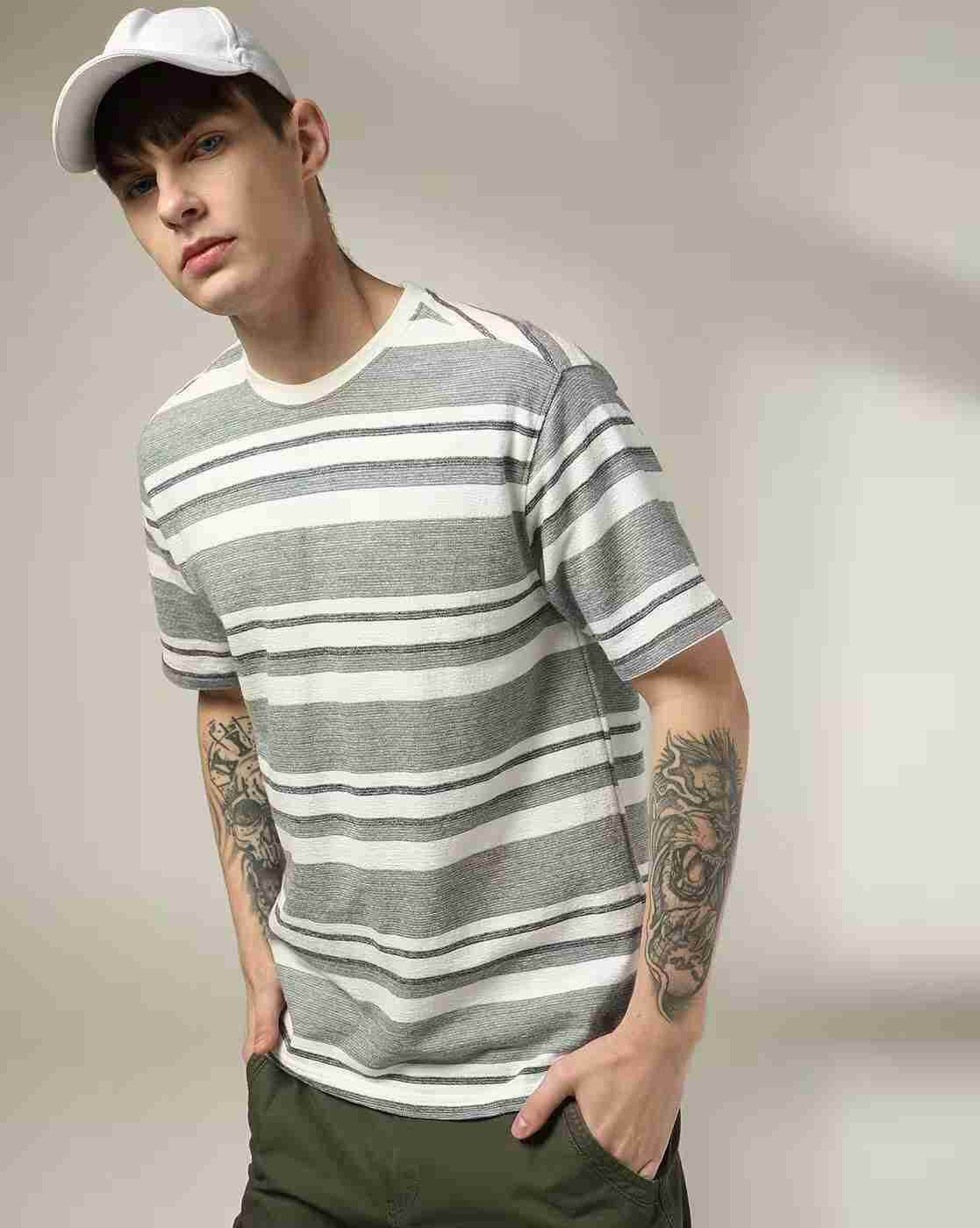 DNMX | Men Striped Relaxed Fit Crew-Neck T-Shirt|0