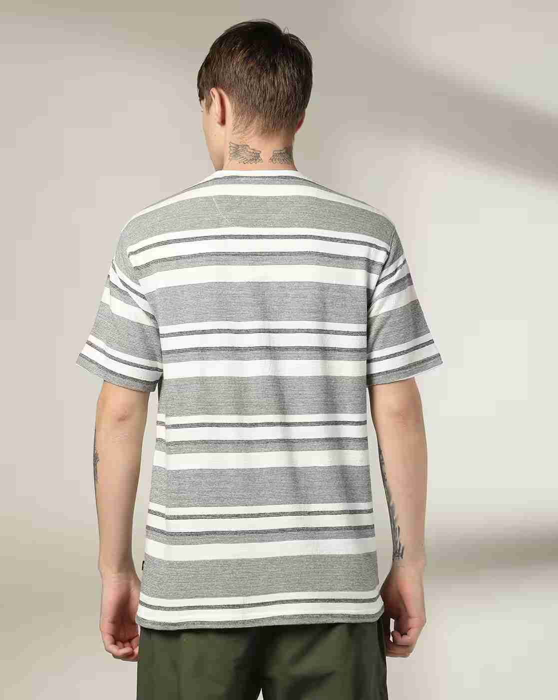 DNMX | Men Striped Relaxed Fit Crew-Neck T-Shirt|1