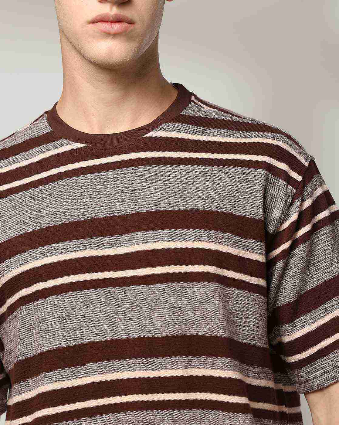 DNMX | Men Striped Relaxed Fit Crew-Neck T-Shirt|3