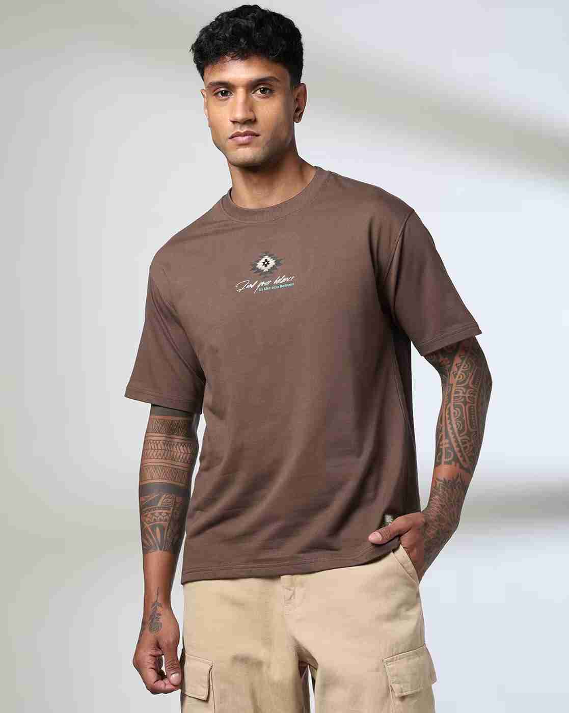 DNMX | Men Relaxed Fit Crew-Neck T-Shirt with Typographic Print|0