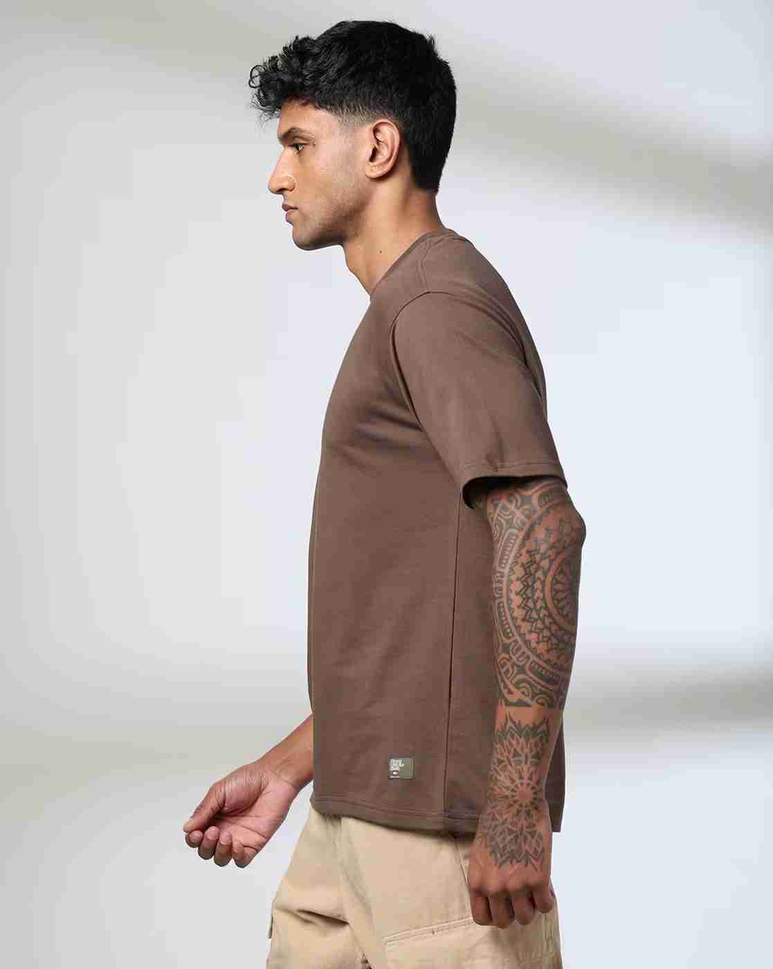 DNMX | Men Relaxed Fit Crew-Neck T-Shirt with Typographic Print|1