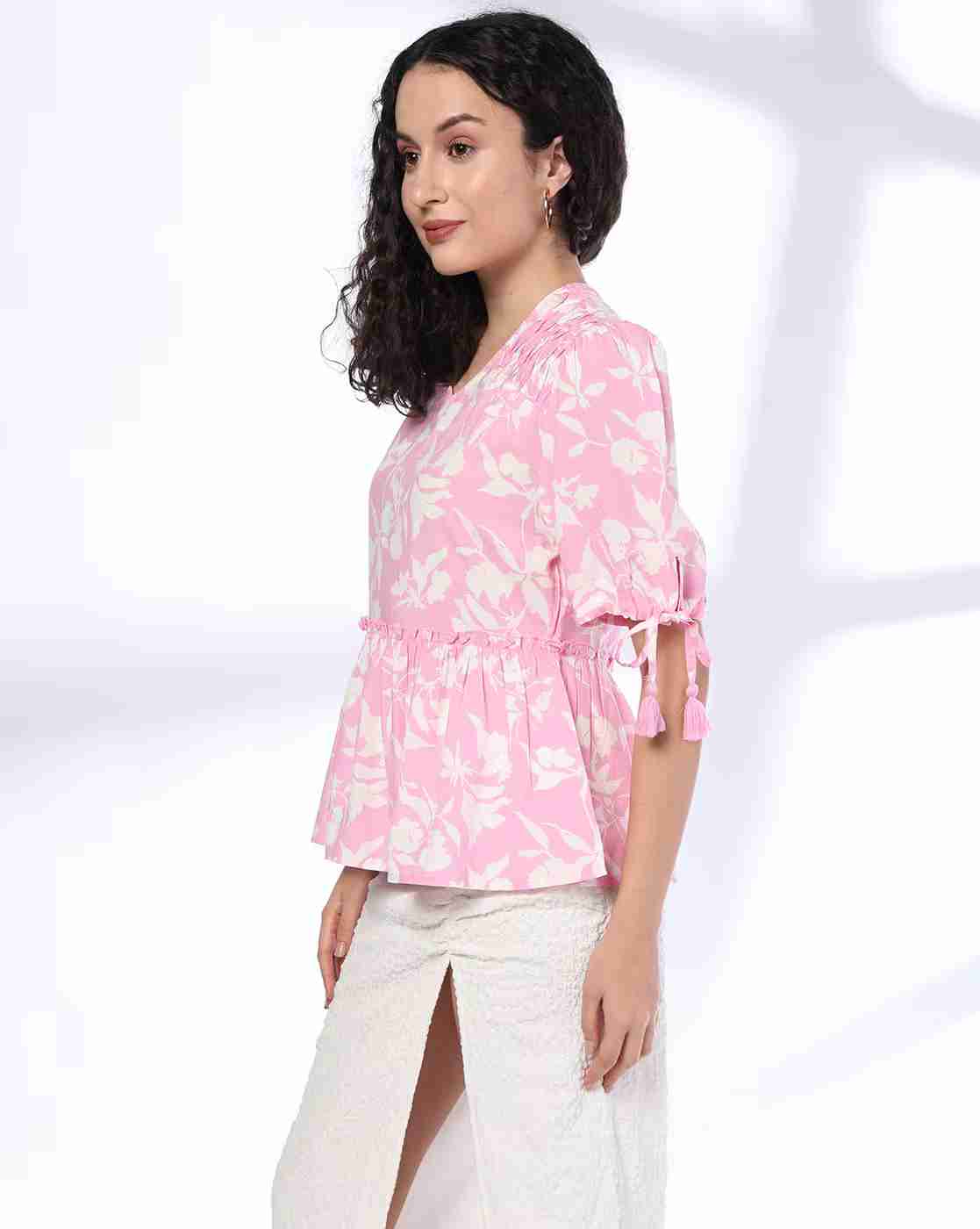 DNMX | Women Floral Print Relaxed Fit Peplum Top|1
