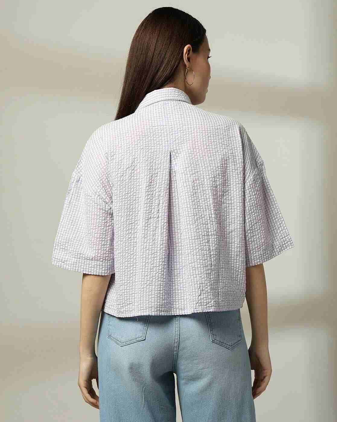 DNMX | Women Striped Drop-Shoulder Seersucker Shirt|2