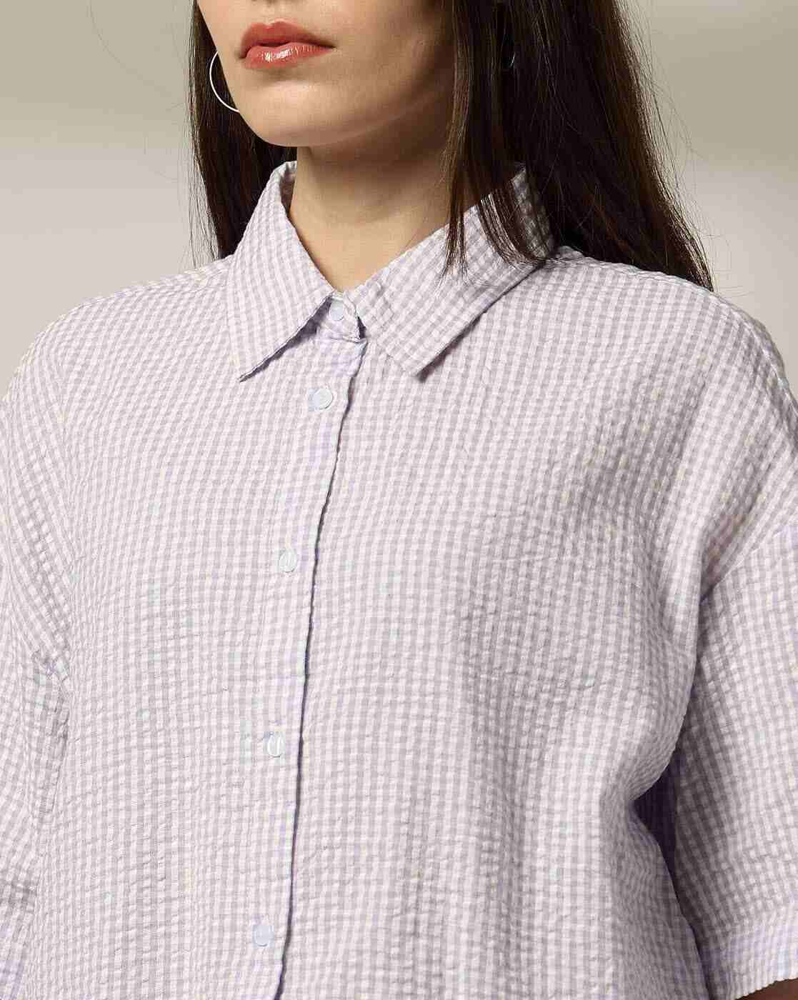DNMX | Women Striped Drop-Shoulder Seersucker Shirt|3