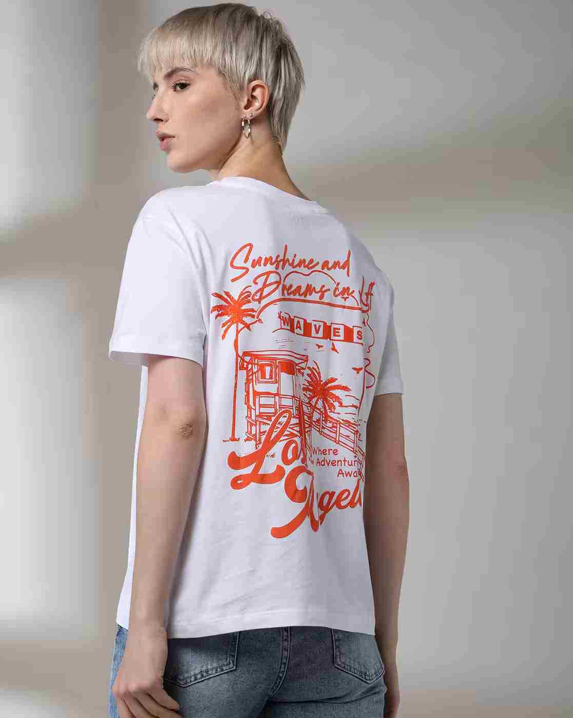 DNMX | Women Graphic Print Regular Fit Crew-Neck T-Shirt|0