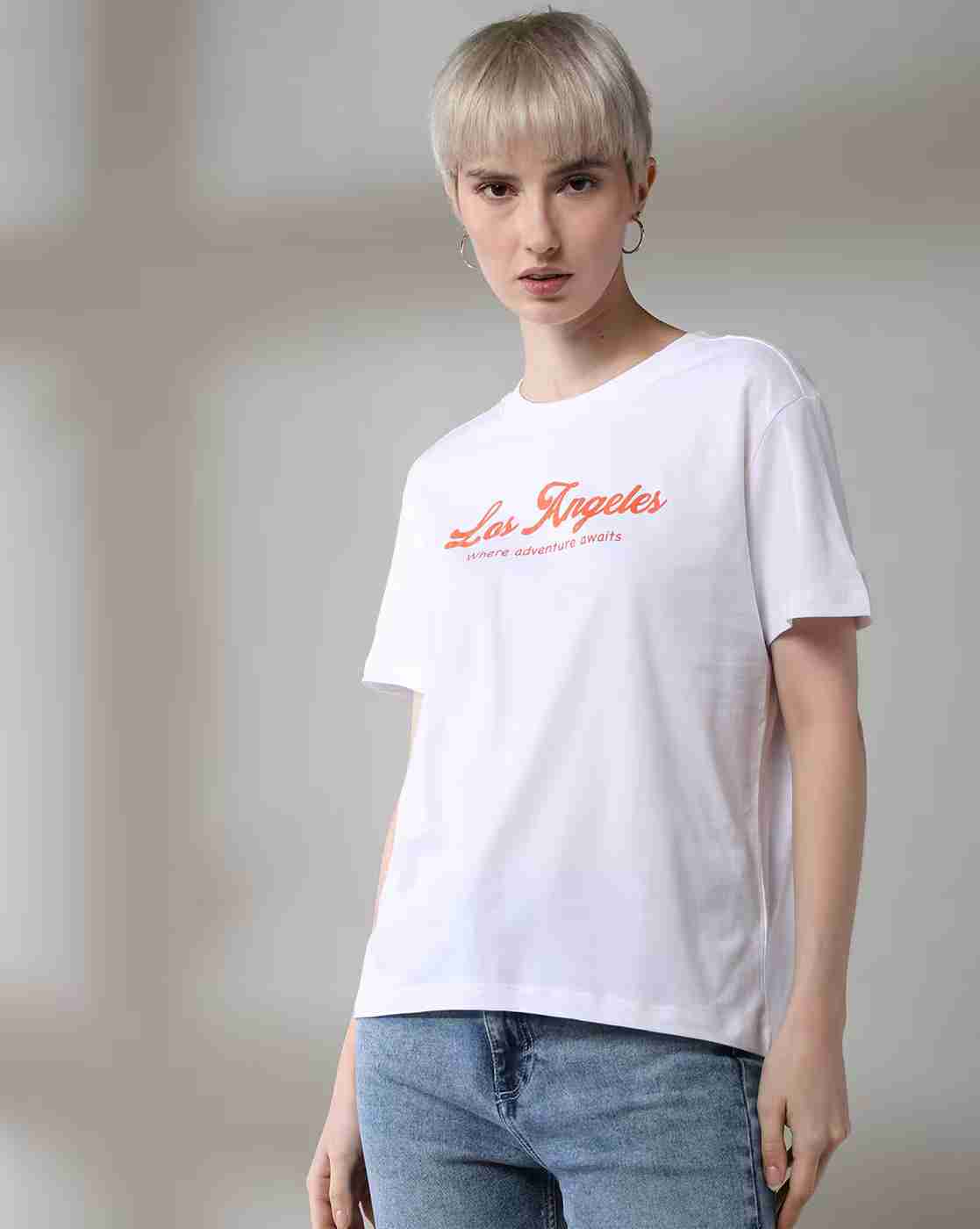 DNMX | Women Graphic Print Regular Fit Crew-Neck T-Shirt|1