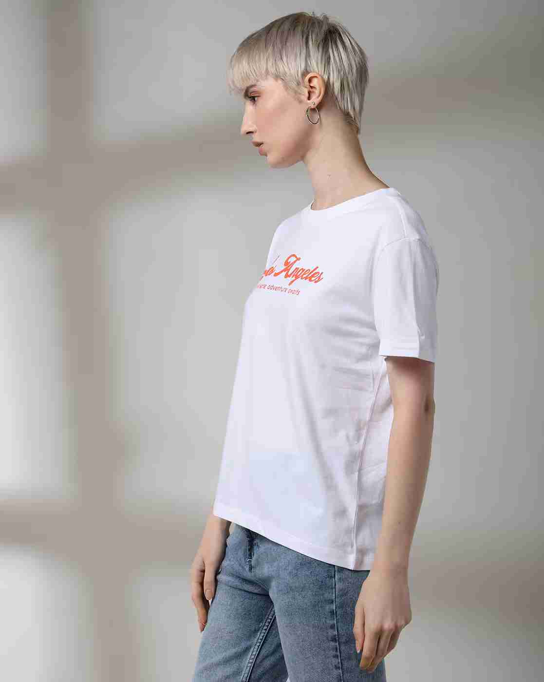 DNMX | Women Graphic Print Regular Fit Crew-Neck T-Shirt|2