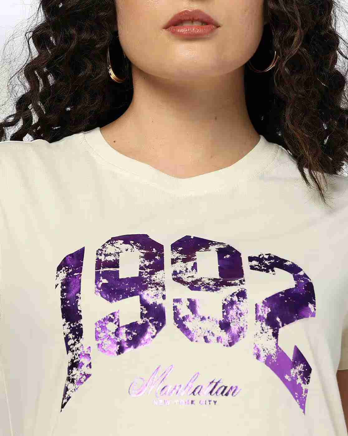 DNMX | Women Foil Print Regular Fit Round-Neck T-Shirt|3