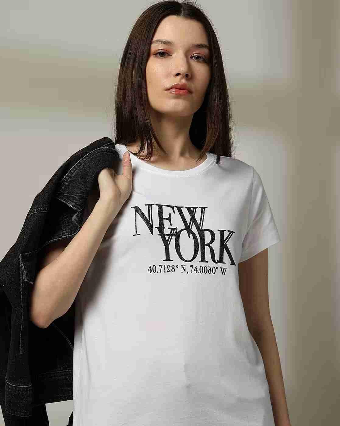 DNMX | Women Printed Regular Fit Crew-Neck T-Shirt|0