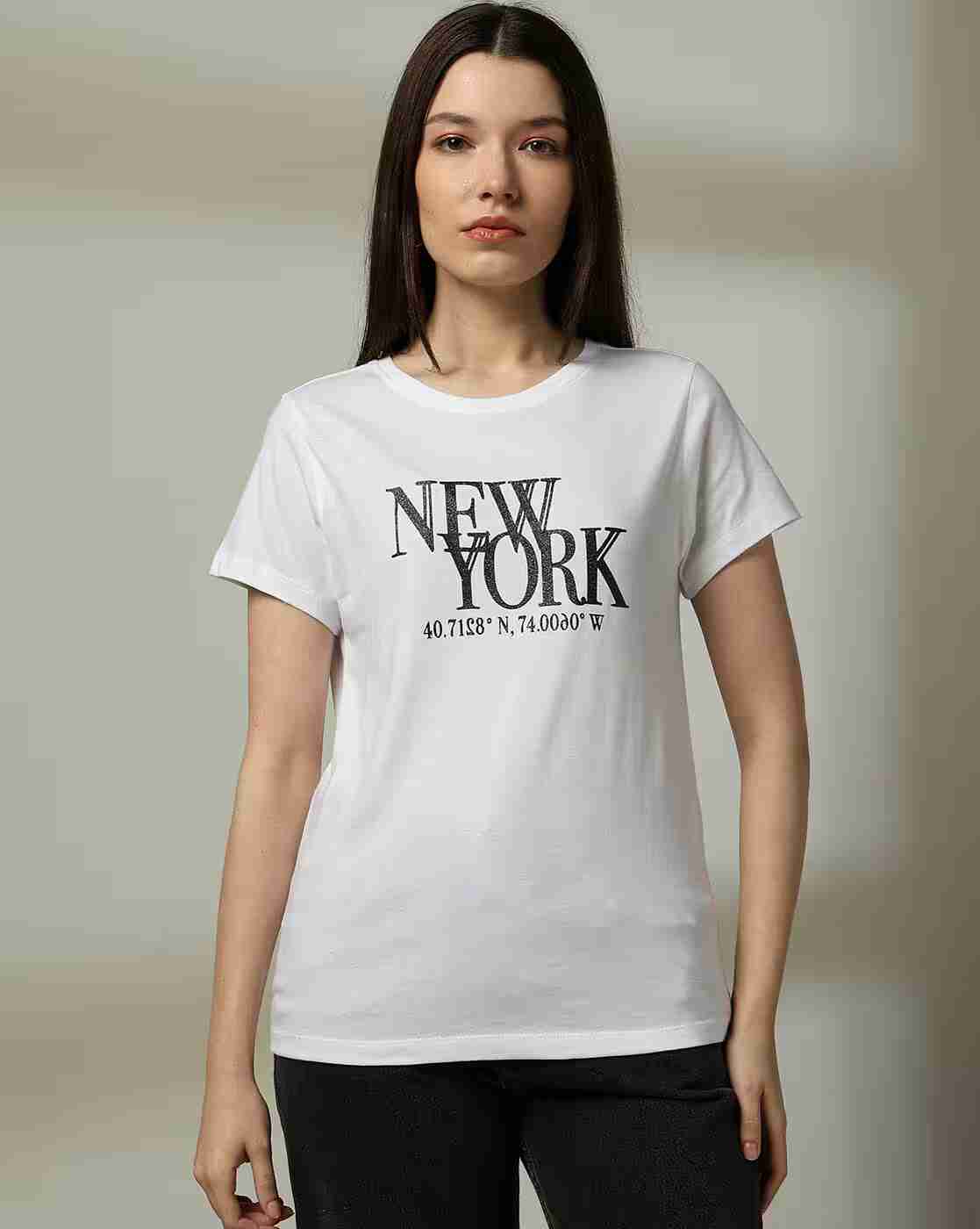 DNMX | Women Printed Regular Fit Crew-Neck T-Shirt|3