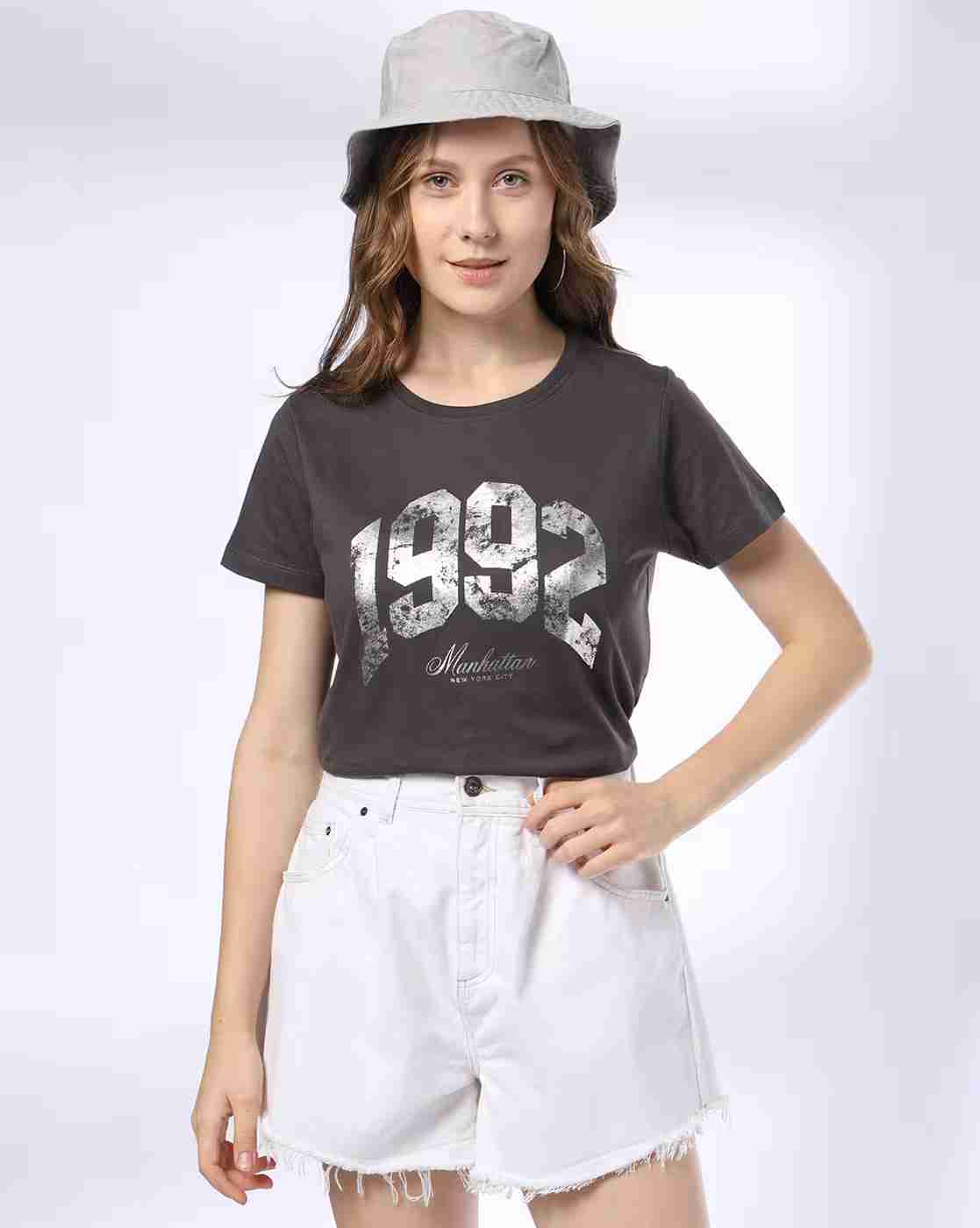 DNMX | Women Numeric Print Regular Fit Round-Neck T-Shirt|0