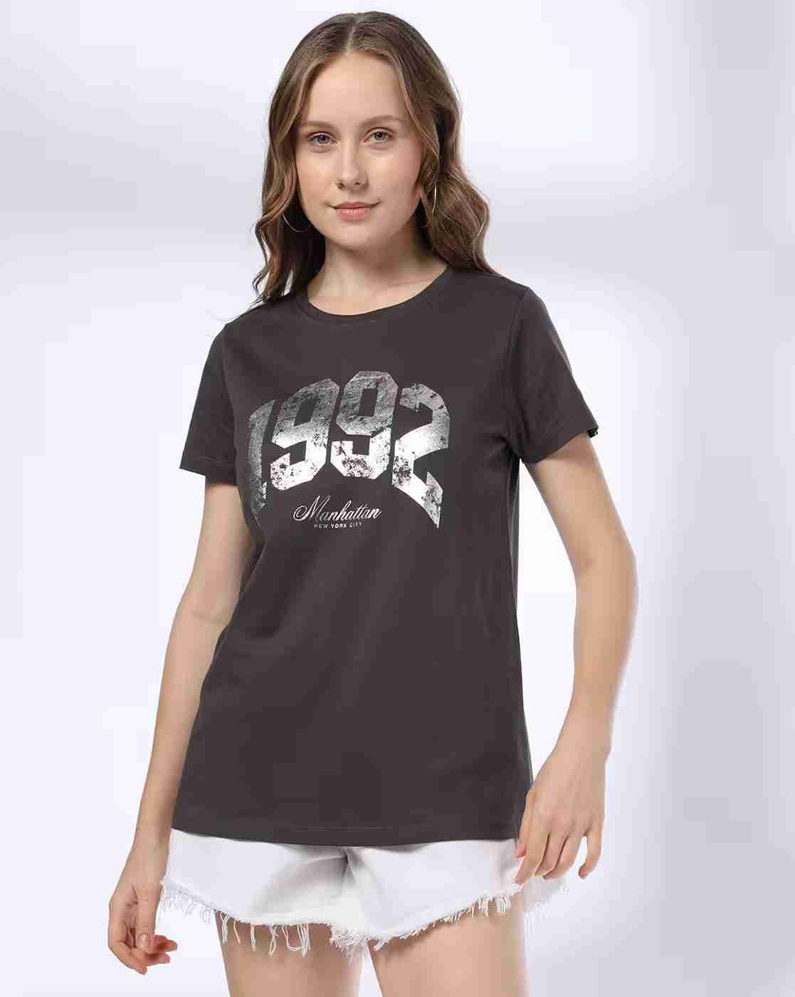 DNMX | Women Numeric Print Regular Fit Round-Neck T-Shirt|3