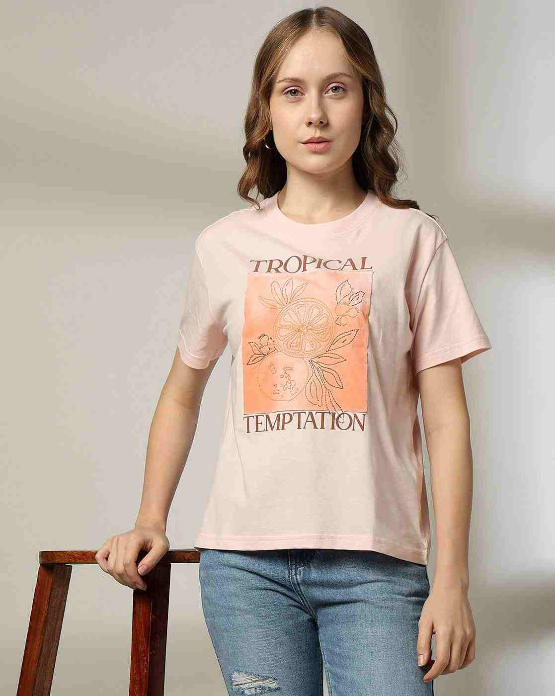 DNMX | Women Graphic Print Regular Boxy Fit Round-Neck T-Shirt|0