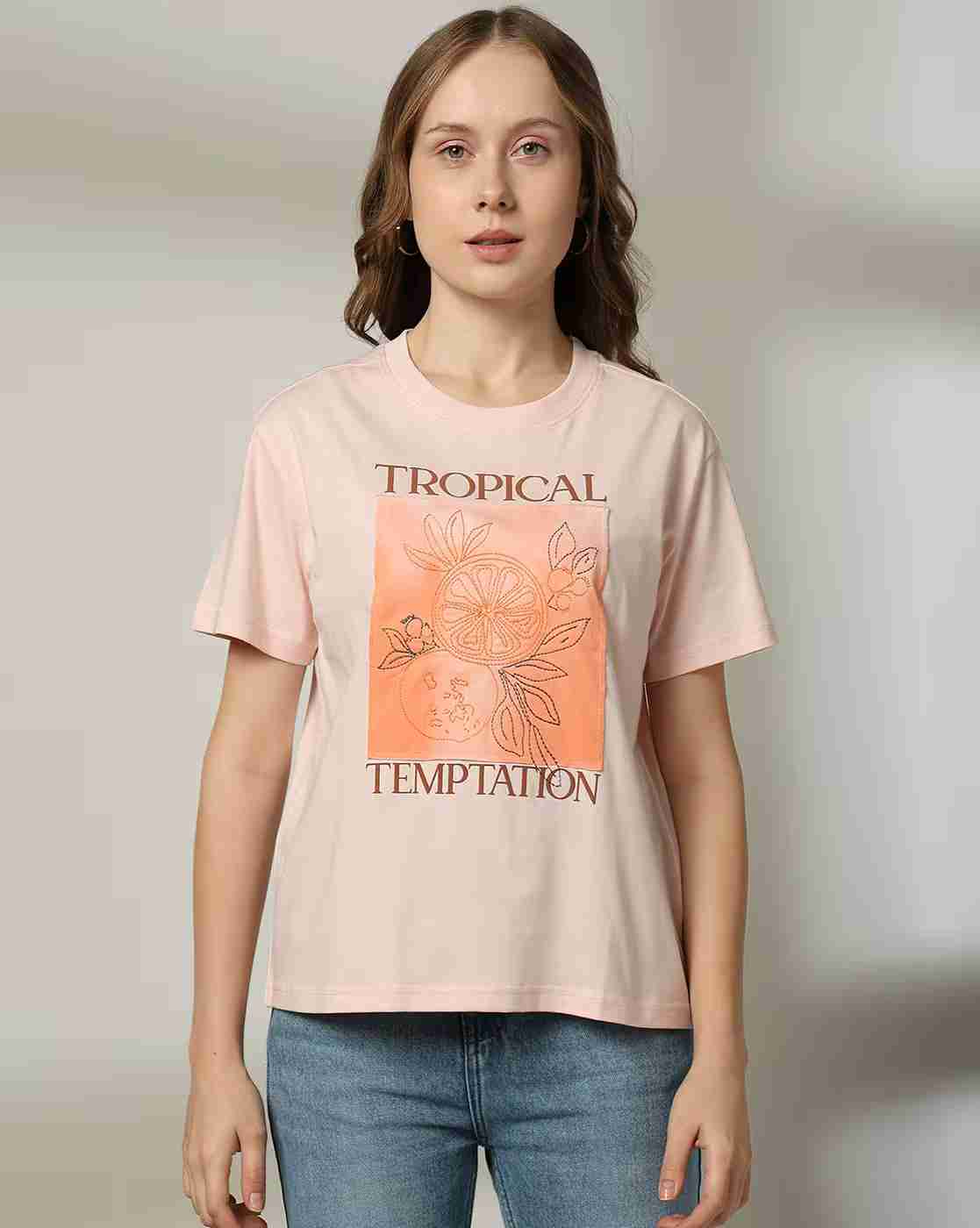 DNMX | Women Graphic Print Regular Boxy Fit Round-Neck T-Shirt|3
